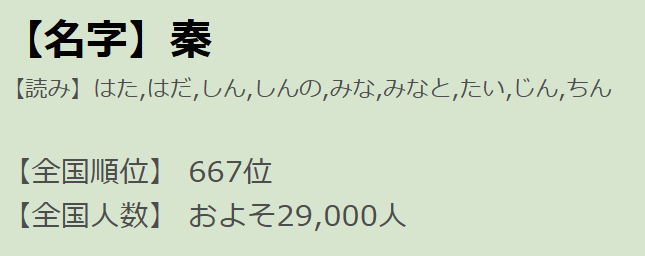 秦姓の全国人数